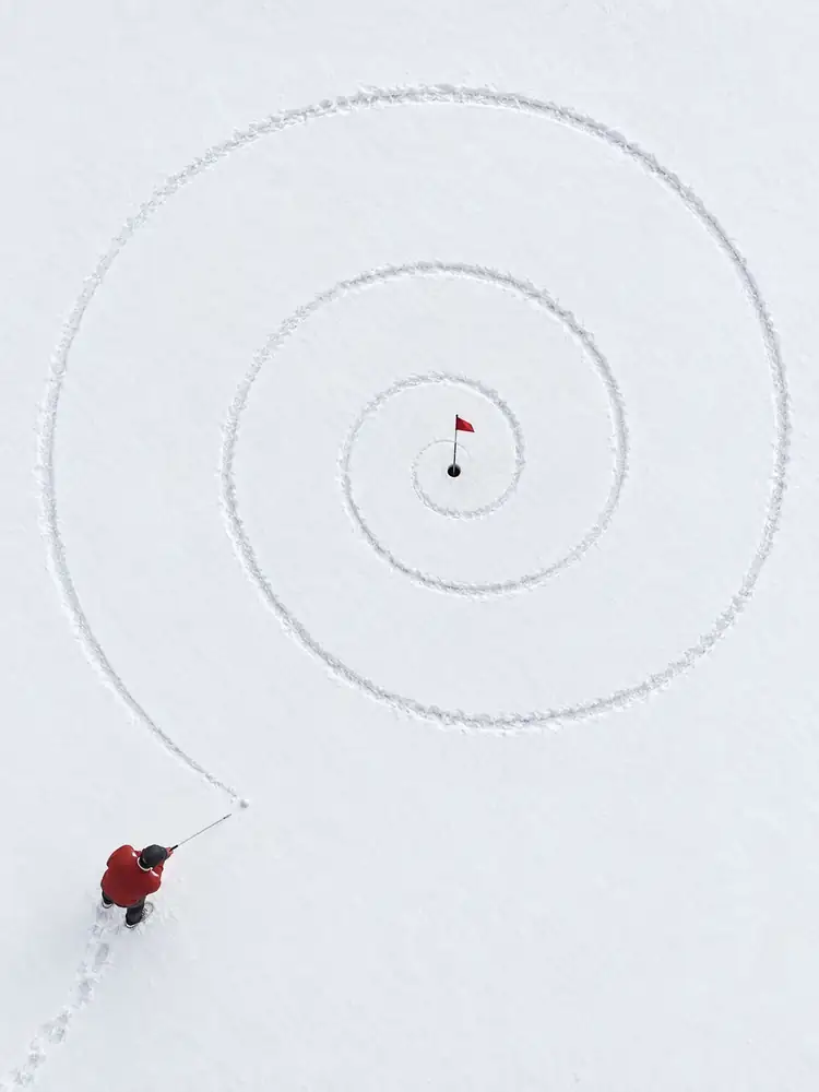Spirale, tableau de golf surréaliste de Daniel Pelcat, série Minimalistes