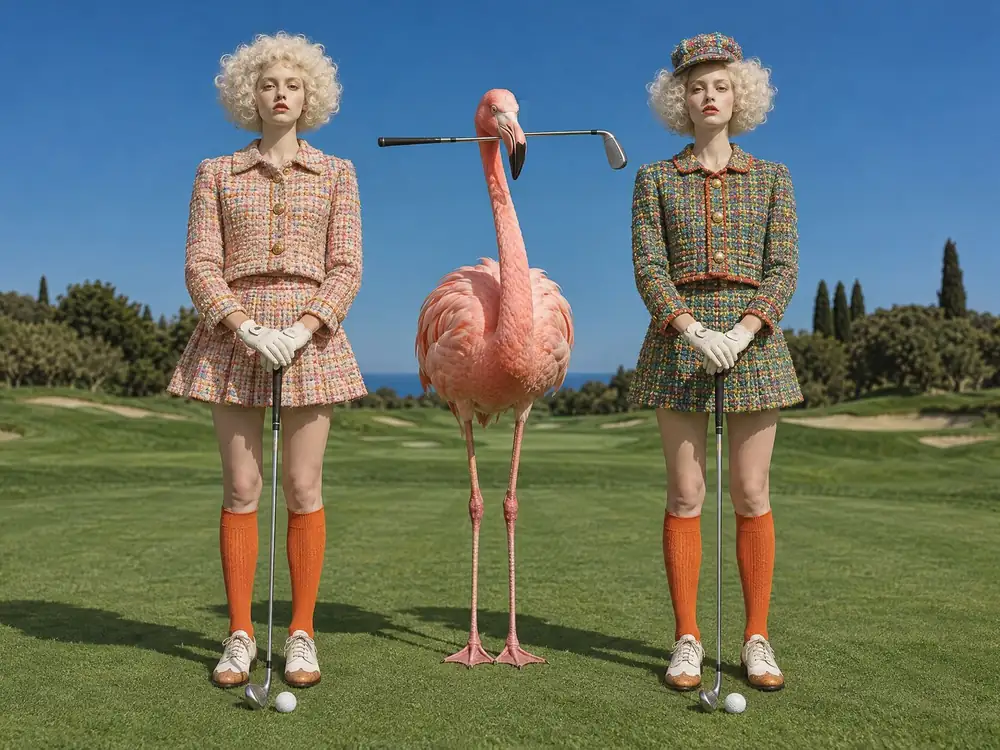 Les Jumelles, tableau de golf surréaliste de Daniel Pelcat, série Portraits colorés