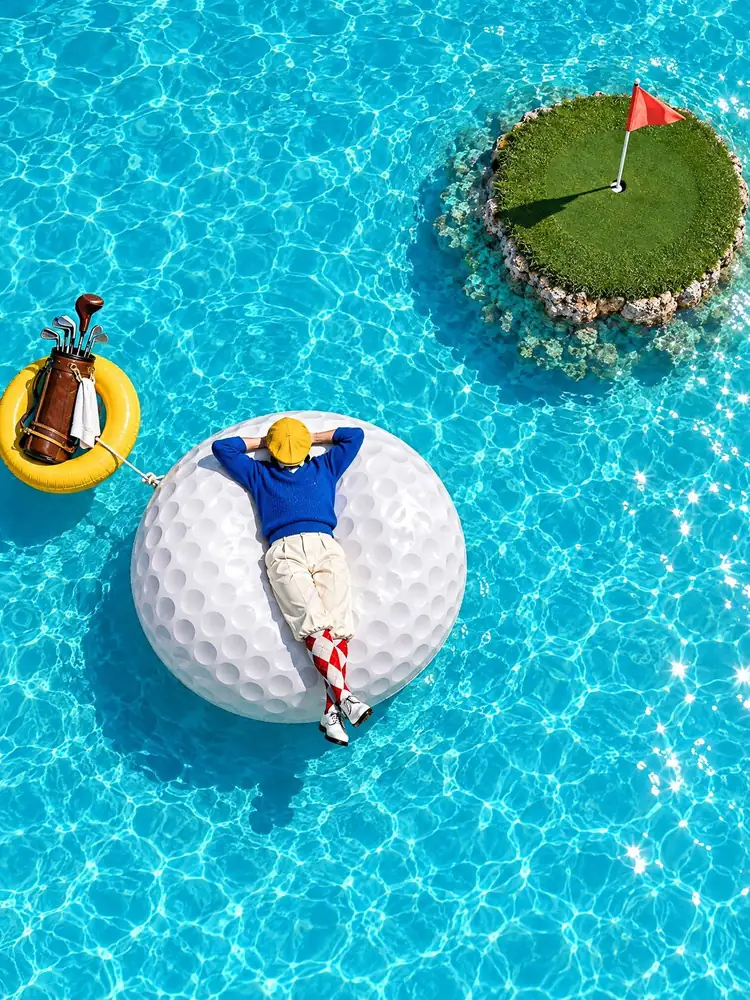 La Bouée, tableau de golf surréaliste de Daniel Pelcat, série Mirages