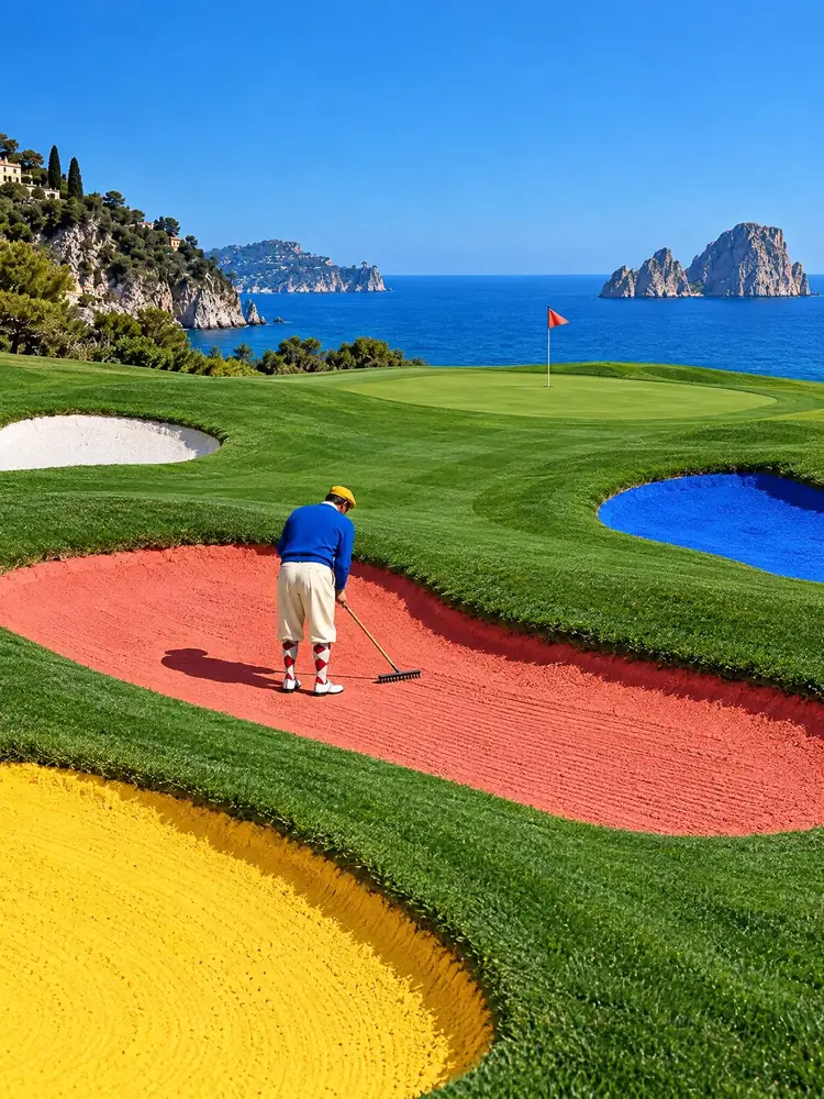 Bunker rose, tableau de golf surréaliste de Daniel Pelcat, série Mirages