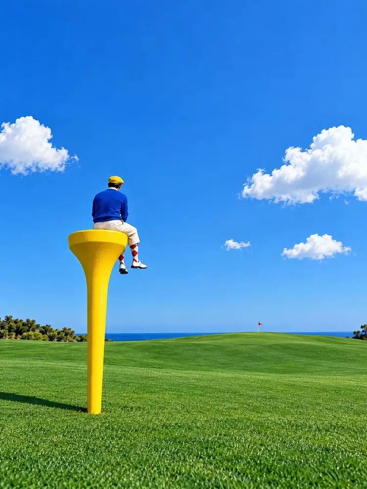 Le Grand Tee, tableau de golf surréaliste de Daniel Pelcat, série Mirages