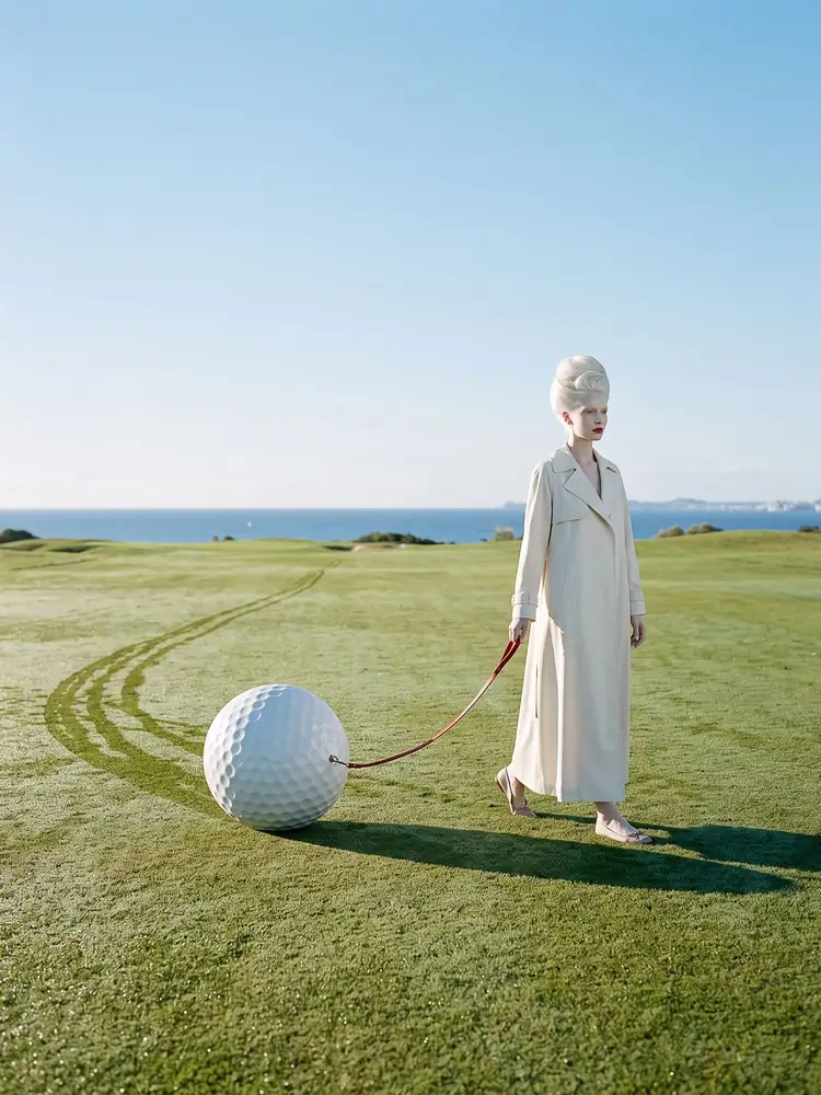 La Balle, tableau de golf surréaliste de Daniel Pelcat, série Portraits colorés