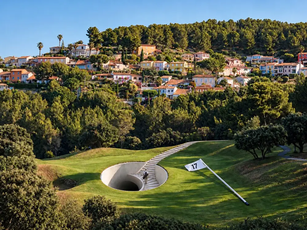 Le Dix-septième, tableau de golf surréaliste de Daniel Pelcat, série Mirages